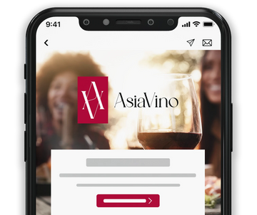 People enjoying wine with the Asiavino.com logo, inviting wine lovers to subscribe to the newsletter.