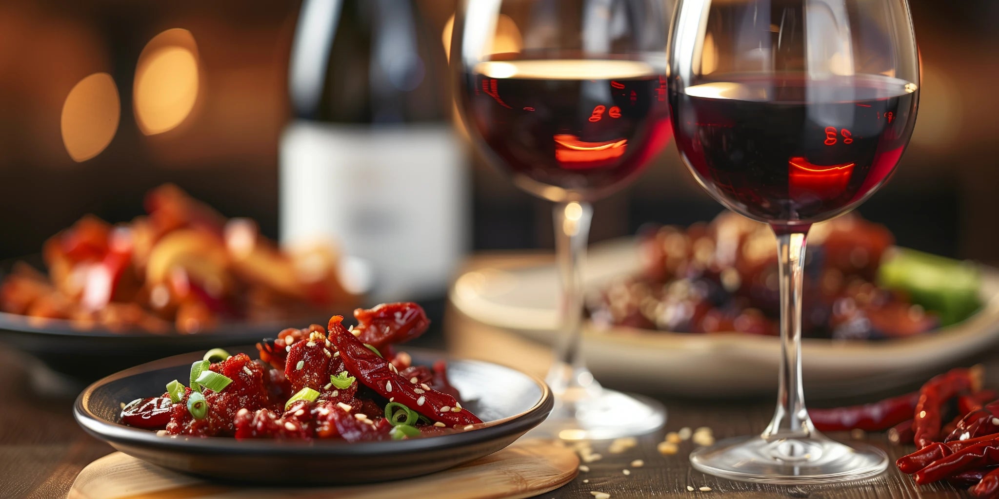 Light, low-tannin red wines pair well with dishes that feature warm spices, smoke or gentle heat, adding smooth fruit and complementing grilled or roasted flavors.