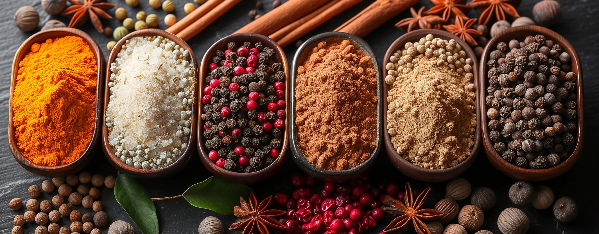 Spice aromas add warmth, depth, and intrigue to wine. Notes of black pepper, clove, cinnamon, nutmeg, and anise can come from grape compounds or gentle oak aging. They create aromatic tension and complexity, balancing fruit richness with structure and allure.